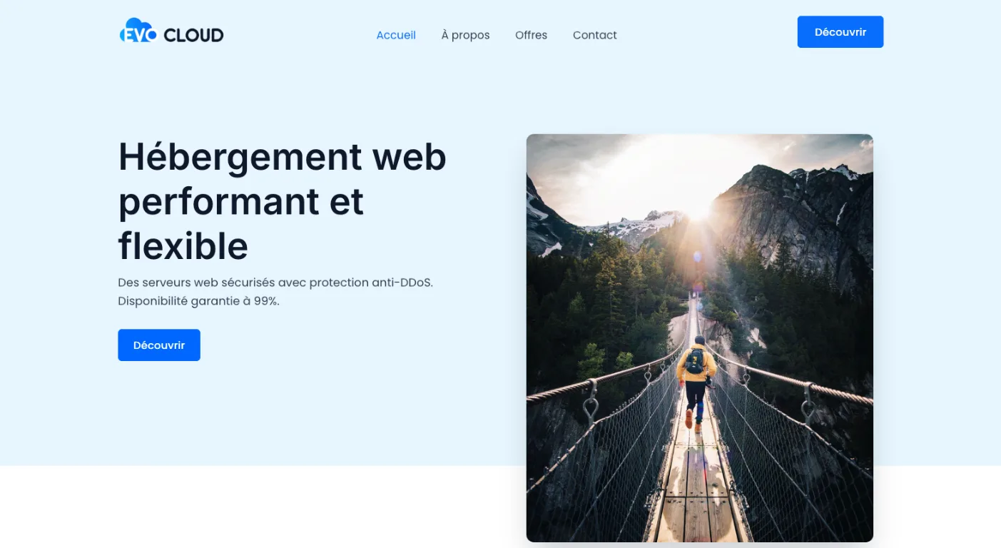 Page d’accueil du site EvoCloud