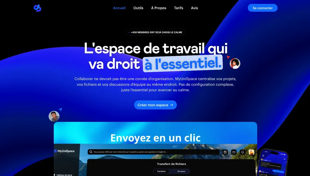 Page d’accueil de MyUniSpace